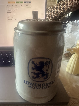 German Stein Ceramic with Lid Lowenbrau Munchen#62 VV MTS