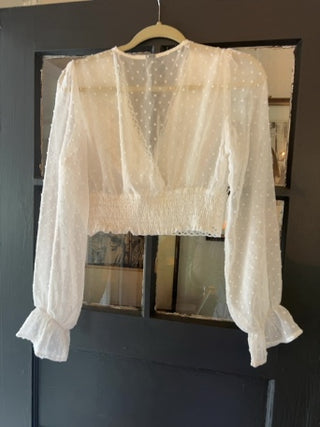 Swiss Dot Contrast Lace Crop Blouse