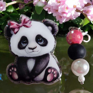 Baby Panda with Pink Bow Badge Reel Charm|62334