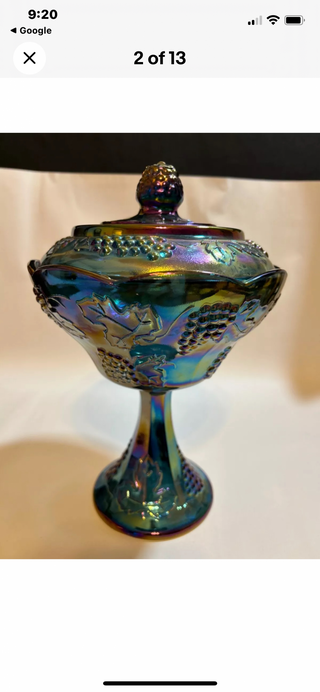 INDIANA GLASS Blue Harvest Grape Carnival Glass|70137