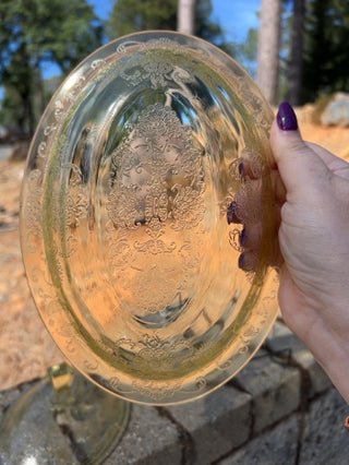Vintage Hazel Atlas Florentine Yellow Depression Glass Covered Bowl