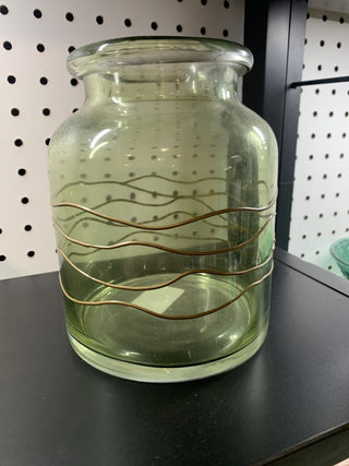 Green Glass Jar w/ Wire Wrapping|48502