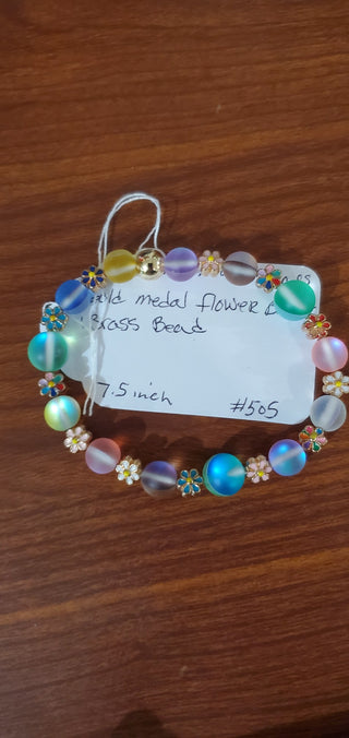 Bracelet #506 Matt glass & flower beads|69498