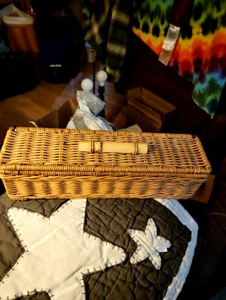Vintage Wicker Storage Basket Woven Lidded with Bamboo Handle