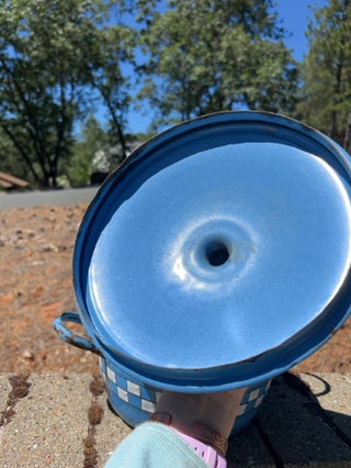 enamel-on-steel stock pot with a lid