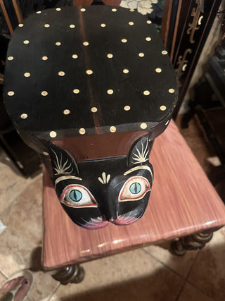 20th Century plainted and carved wooden stool cat #47 VV MTS|97205