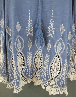 Chicos Top Womens Blue embrodidered Boho Cold Shoulder Flare Sleeve #63 VV MTS|106398