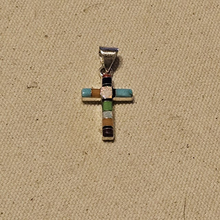 .925 inlaid multi stone cross pendant|90773
