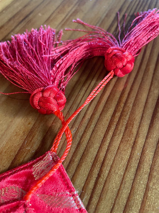 Red Satin Asian Table Runner w/ Tassels~MTS|130613