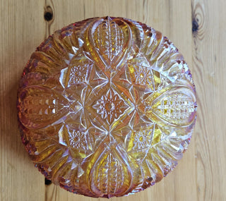 Vintage L.E.Smith Carnival Glass Indiana Amber Marigold Iridescent Heavy 9", RSV|106953