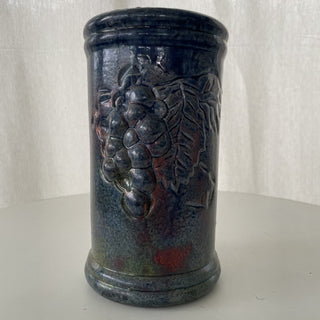 Blue pottery vase w/ wine design RSV