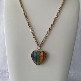 chain necklace w/ multi-color stone heart pendant RSV