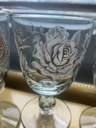 Vintage Libby Rose Bouquet Water/Wine Goblets