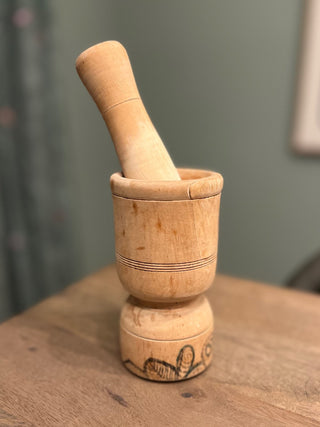 Vintage wood mortar and pestle|53292