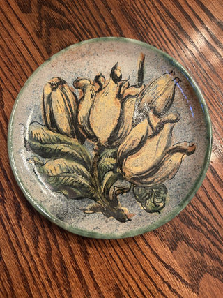 Small Pottery Plate, Blue with Yellow Blossoms  MTS|71638