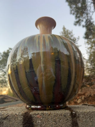 12.5” decorative ceramic vase with a hand-applied reactive drip glaze