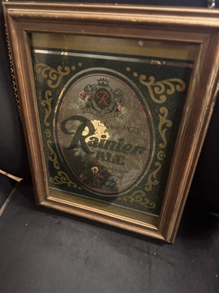 Vintage Rainier Ale Wood Frame Mirror 14" X 11" #47 VV MTS|122821