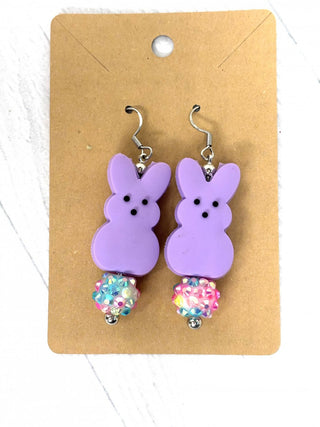 Handcrafted Bunny Peep Earring./Purple