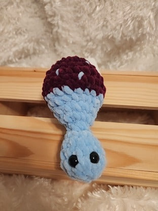 Mushroom Fidget Popper: Crocheted wine red/ light blue