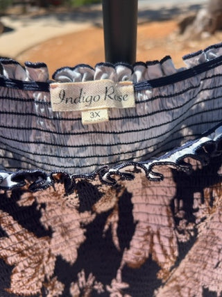 Indigo Rose Cropped Top Womens 3XL Multi Smocked Off Shoulder Peplum Casual Top
