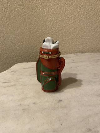 Vtg porcelain golf bag trinket box RCD