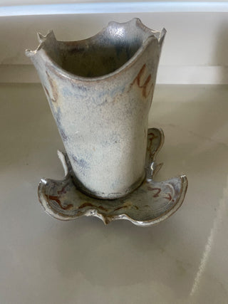 Hand Made Ceramic Mug w Saucer, Ruffled Rim-RSV