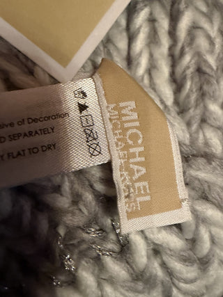 Michael Kors Shaker Knit Scarf  MK Logo Gray, White & Silver NWT #63 VV MTS