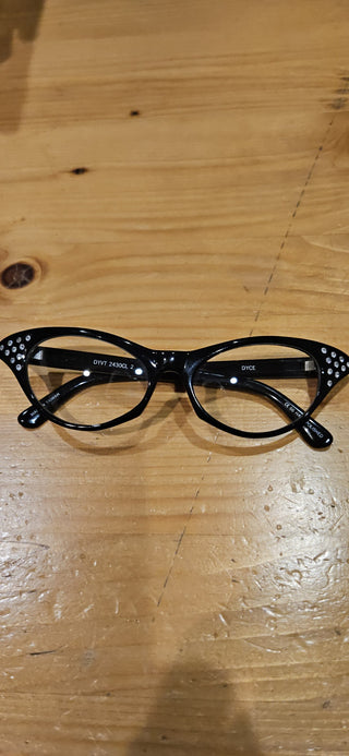 Cat eye rhinestone black glasses, costume, RSV|104924