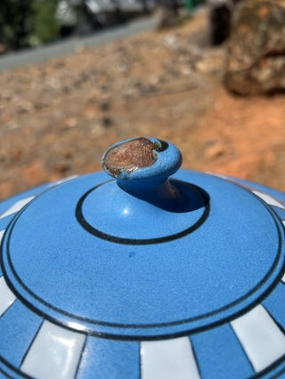 enamel-on-steel stock pot with a lid