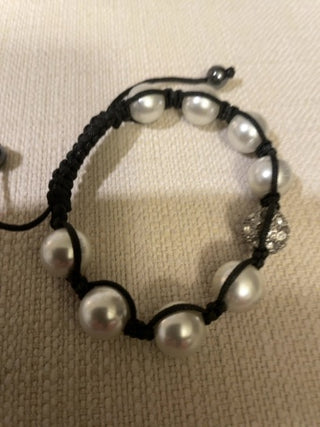 Black macramé, faux pearl bracelet