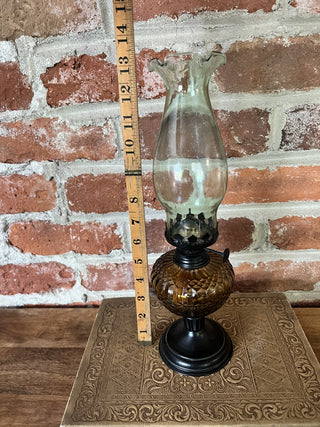 Antique Amber & Green Glass Oil Lamp F&M|91117