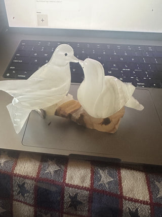 Pair of Celcite Onyx Lovebirds on Branch #62 VV MTS