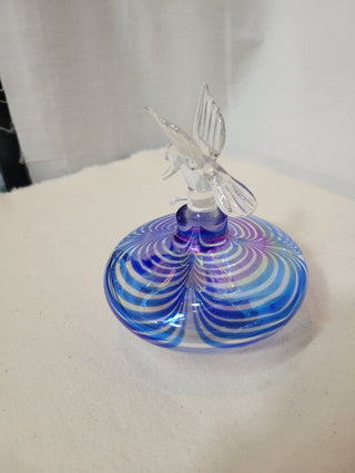 Blue Art Glass Perfume Bottle w/Hummingbird Stopper RCD