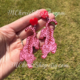 Pink Tiger w/ Heart Post Earrings MTS|95023