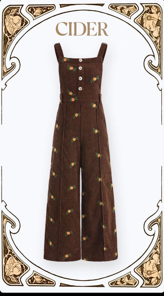 10H Corduroy overalls brown with flower detail MTS|112251