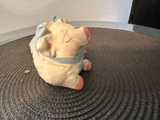 Pig Figure Clay Blue Bow MTS|78659