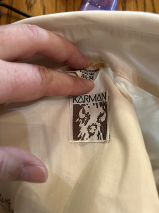 12F vtg 70's KARMAN western pearl snap shirt embroidered long tail slim fit mens MTS|68876