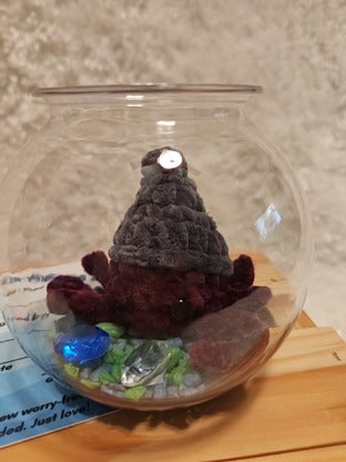 Aquatic Worry-free Pet: Hermit Crab- gray, dark red, round aquarium, gems, adoption certificate