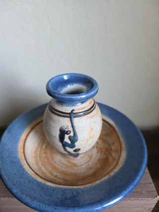 SALE - Studio Pottery - Blue Glaze - Chamberstick Candleholder