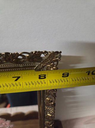Vtg Filigree Gold Rect. Mirror w/ Pink Floral- RSV