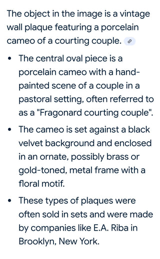 Vintage Hand Painted with Black Velvet Backing and Framed "Courting Couple" Cameo by E.A. RIBA CO. INC RSV|125523