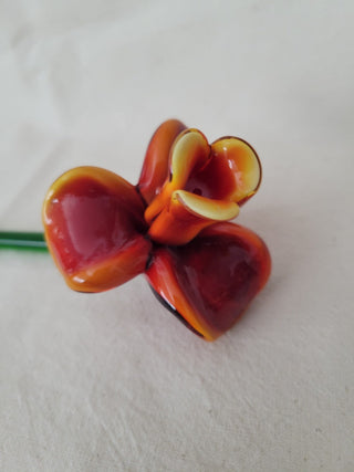Hand Blown Glass Red Open Tulip w/Green Stem 12" EACH RCD