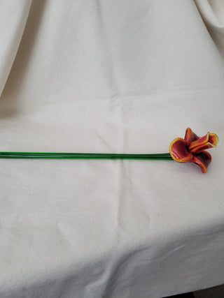 Hand Blown Glass Red Open Tulip w/Green Stem 12" EACH RCD