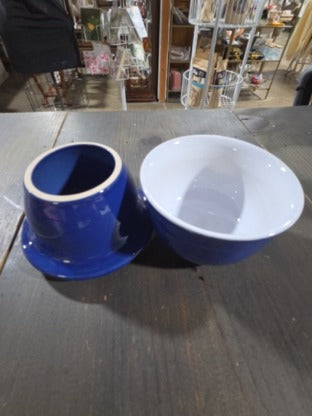 Emile Henry COBALT Blue POTTERY CERAMIC BUTTER Bell POT Made in France