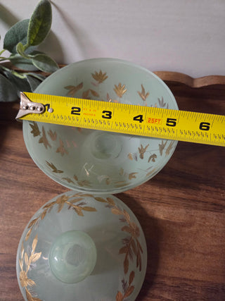 Green Glass w/ Gold Etchings Candy Dish w/ Lid- RSV