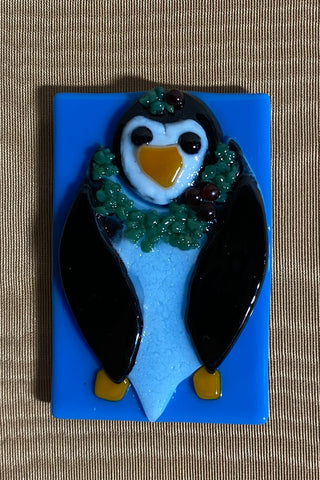 Art Glass Christmas Penguin Magnet RSV|140133