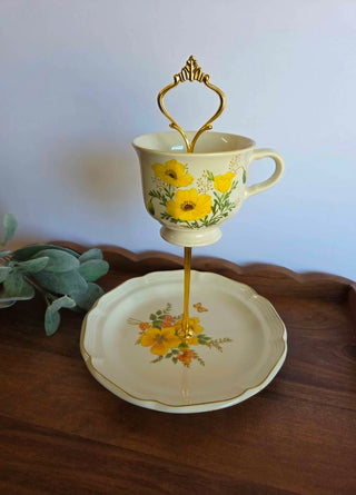 Spring Floral Vtg MCM Teacup Stand- RSV