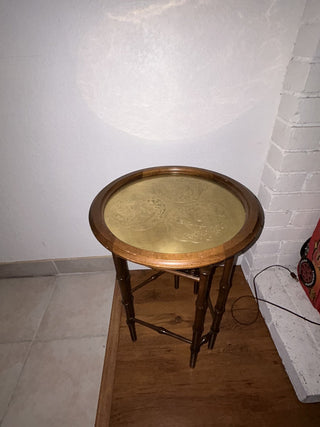 Vtg faux bamboo/wood/brass side table