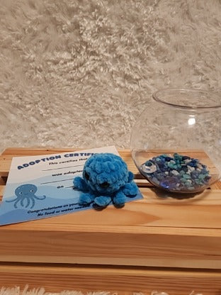 Aquatic Worry-free Pet: Octopus- turquoise, round aquarium, gems, adoption certificate