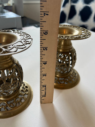 Pair of 2 brass filigree candle holders.|74426